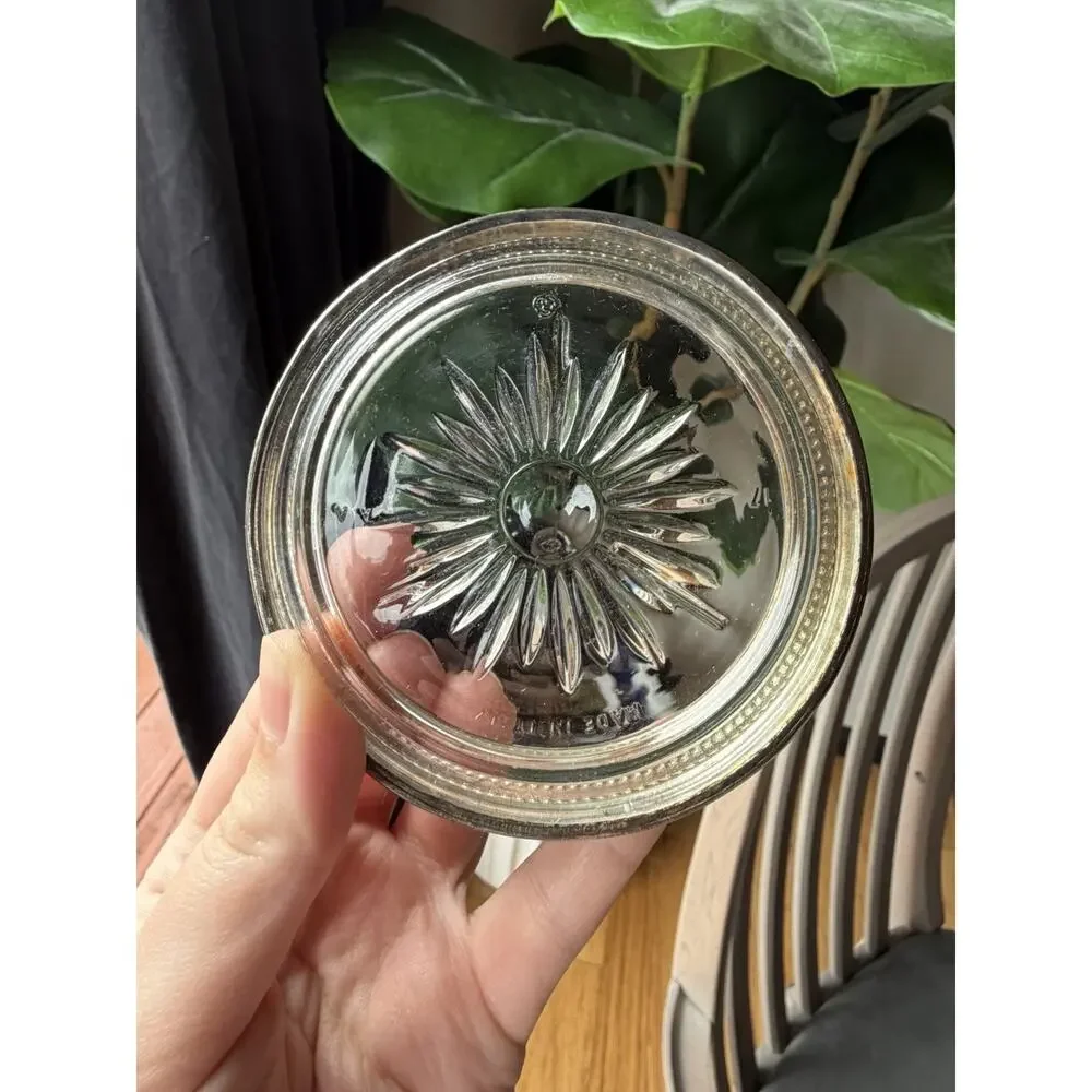 Set of 5 Leonard Silver Plated Glass Coaster Starburst Pattern Round Stackable